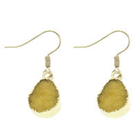Druzy Earring, Ice Quartz Agate, with Brass, Teardrop, gold color plated, natural & druzy style, 11x32x7mm, 5Pairs/Bag, Sold By Bag