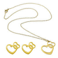 Fashion Stainless Steel Jewelry Sets earring & necklace Heart gold color plated oval chain Length Approx 18 Inch Sold By Lot