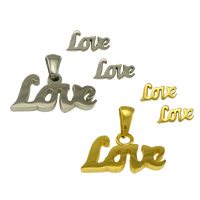 Fashion Stainless Steel Jewelry Sets, pendant & earring, word love, plated, more colors for choice, 19x11x2mm, 11x5x1mm, Hole:Approx 3x6mm, 10Sets/Lot, Sold By Lot