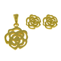 Fashion Stainless Steel Jewelry Sets, pendant & earring, Flower, gold color plated, 15x20x1.5mm, 9x1mm, Hole:Approx 3x6mm, 10Sets/Lot, Sold By Lot