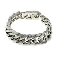 Stainless Steel Jewelry Bracelet, curb chain, original color, 19x26x4mm, Length:Approx 8.5 Inch, 5Strands/Lot, Sold By Lot