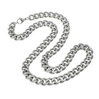 Stainless Steel Chain Necklace, curb chain, original color, 11x14x3mm, Length:Approx 24 Inch, 10Strands/Lot, Sold By Lot