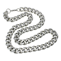 Stainless Steel Chain Necklace, curb chain, original color, 13x16x3.50mm, Length:Approx 23 Inch, 5Strands/Lot, Sold By Lot