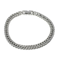 Stainless Steel Jewelry Bracelet, curb chain, original color, 7x10x1.50mm, Length:Approx 8.5 Inch, 10Strands/Lot, Sold By Lot