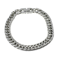 Stainless Steel Jewelry Bracelet, curb chain, original color, 9.40x14x2mm, Length:Approx 8.5 Inch, 10Strands/Lot, Sold By Lot