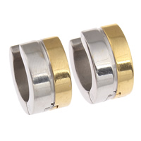 Stainless Steel Huggie Hoop Earring Donut plated two tone Sold By Bag