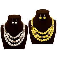 Glass Pearl Jewelry Set earring & necklace with Crystal & Zinc Alloy 316L stainless steel earring hook with 3lnch extender chain gold color plated graduated beads & faceted & with rhinestone 35mm 65mm Length Approx 16 Inch Sold By Lot