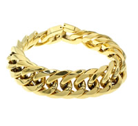 Stainless Steel Jewelry Bracelet, gold color plated, different size for choice & curb chain, Length:Approx 8.5 Inch, 3Strands/Lot, Sold By Lot