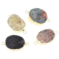 Druzy Connector, Ice Quartz Agate, with Brass, gold color plated, natural & druzy style & mixed & 1/1 loop, 35x20x12mm-36x22x13mm, Hole:Approx 3mm, 5PCs/Bag, Sold By Bag