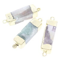Ice Quartz Agate Connector, with Brass, gold color plated, natural & mixed & 1/1 loop, 47x11mm-45x12mm, Hole:Approx 3mm, 5PCs/Bag, Sold By Bag