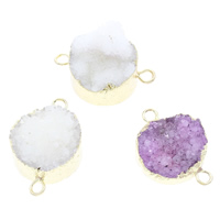 Druzy Connector, Ice Quartz Agate, with Brass, gold color plated, natural & druzy style & mixed & 1/1 loop, 30x20x11mm-30x20x20mm, Hole:Approx 3mm, 5PCs/Bag, Sold By Bag