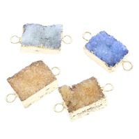 Connecteur à quartz naturel, agate quartz de glace, avec laiton, Placage de couleur d'or, le style Druzy & mélangé & boucle de 1/1, 29x13x9mm-29x14x10mm, Trou:Environ 3mm, 5PC/sac, Vendu par sac