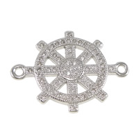 Cubic Zirconia Micro Pave Brass Connector Ship Wheel platinum plated nautical pattern & micro pave cubic zirconia & 1/1 loop nickel lead & cadmium free Approx 1.5mm Sold By Lot