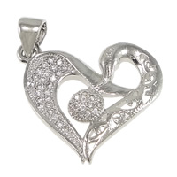 Cubic Zirconia Micro Pave Brass Pendant, Heart, platinum plated, micro pave cubic zirconia, nickel, lead & cadmium free, 20.50x18x3mm, Hole:Approx 3.5x4mm, 20PCs/Lot, Sold By Lot