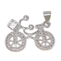 Cubic Zirconia Micro Pave Brass Pendant, Bike, platinum plated, micro pave cubic zirconia, nickel, lead & cadmium free, 21x16.50x2mm, Hole:Approx 3.5x4.5mm, 20PCs/Lot, Sold By Lot