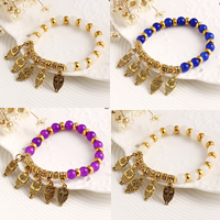 Agate Jewelry Bracelet with Zinc Alloy Owl antique gold color plated natural & Bohemian style & charm bracelet & with rhinestone 8mm Sold Per Approx 7.5 Inch Strand