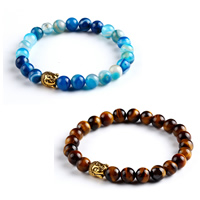 Gemstone Bracelets, with Tibetan Style, Buddha, antique gold color plated, natural & different materials for choice, 8mm, Sold Per Approx 7.5 Inch Strand