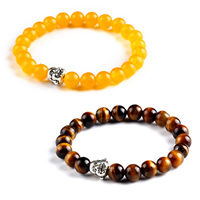 Gemstone Bracelets with Zinc Alloy Buddha antique silver color plated natural 8mm Sold Per Approx 7.5 Inch Strand