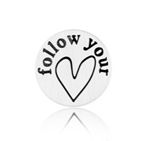 Stainless Steel, Flat Round, word follow your heart, polished, enamel, original color, 22x0.5mm, 10PCs/Bag, Sold By Bag