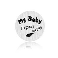 Stainless Steel Flat Round word my baby polished enamel original color Sold By Bag