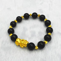Black Agate Bracelets, Brass, with Black Agate, Fabulous Wild Beast, 24K gold plated, natural & vacuum protective color, 12mm, Length:Approx 8 Inch, 5Strands/Lot, Sold By Lot