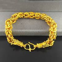 24 K Gold Color Banhado Bracelet, cobre, Dragão, Ouro banhado 24K, malha bizantina & vácuo cor protetora, 10mm, comprimento Aprox 8.6 inchaltura, 3vertentespraia/Lot, vendido por Lot