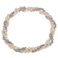 Natural Freshwater Pearl Necklace, brass slide clasp, 3-strand & two tone, 7-8mm, Sold Per Approx 18.5 Inch Strand