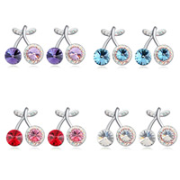 Crystal Earrings Zinc Alloy with Crystal stainless steel post pin Cherry platinum color plated faceted & with rhinestone lead & cadmium free 20mm Sold By Pair