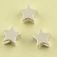 Brass Jewelry Beads, Star, real silver plated, lead & cadmium free, 6.45mm, Hole:Approx 1mm, 10PCs/Bag, Sold By Bag