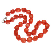 Natürliche Koralle Halskette, Messing Karabinerverschluss, rote Orange, 9x10x7mm, verkauft per ca. 18 ZollInch Strang