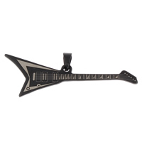 Stainless Steel Pendants, Guitar, black ionic, 68x25x1.50mm, Hole:Approx 4x7mm, 10PCs/Bag, Sold By Bag