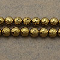 Nicht-magnetische Hämatit Perlen, Non- magnetische Hämatit, rund, goldfarben plattiert, facettierte, 12mm, Bohrung:ca. 1.5mm, Länge:ca. 15.5 ZollInch, 10SträngeStrang/Menge, ca. 34PCs/Strang, verkauft von Menge