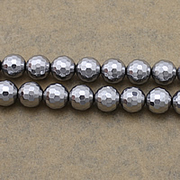 Nicht-magnetische Hämatit Perlen, Non- magnetische Hämatit, rund, Platinfarbe platiniert, facettierte, 10mm, Bohrung:ca. 1mm, Länge:ca. 16 ZollInch, 10SträngeStrang/Menge, ca. 41PCs/Strang, verkauft von Menge