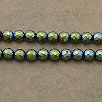 Nicht-magnetische Hämatit Perlen, Non- magnetische Hämatit, rund, bunte Farbe plattiert, facettierte, 7.50mm, Bohrung:ca. 1mm, Länge:ca. 16 ZollInch, 10SträngeStrang/Menge, ca. 53PCs/Strang, verkauft von Menge