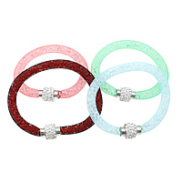 Mesh Tube Bracelet, Plastic Net Thread Cord, with Rhinestone Clay Pave & Resin Rhinestone, Tibetan Style magnetic clasp, platinum color plated, mixed colors, 17x13mm, 7-8mm, Length:Approx 8.5-9.5 Inch, 5Strands/Lot, Sold By Lot