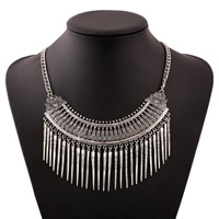 Fashion Fringe Necklace, Tibetan Style, with iron chain, with 6cm extender chain, antique silver color plated, twist oval chain, lead & cadmium free, 120x85mm, Length:Approx 16.5 Inch, 3Strands/Bag, Sold By Bag