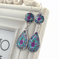 Tibetan Style Drop Earring, iron earring hook, Teardrop, antique silver color plated, with resin rhinestone & enamel, lead & cadmium free, 20x50mm, 3Pairs/Bag, Sold By Bag