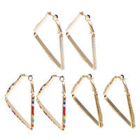Messing Hoop Earring, med Glas Seed Beads, Triangle, guldfarve belagt, flere farver til valg, nikkel, bly & cadmium fri, 50x52x4mm, Solgt af par