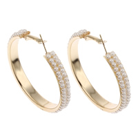 Brass Hoop Earring with ABS Plastic Pearl gold color plated nickel lead & cadmium free Sold By Pair