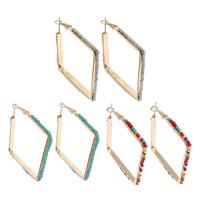 Messing Hoop Earring, med Glas Seed Beads, Rhombus, guldfarve belagt, flere farver til valg, nikkel, bly & cadmium fri, 56x57x6mm, Solgt af par