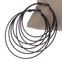Brass Hoop Earring, painted, black, nickel, lead & cadmium free, 62x65x1mm, Sold By Pair