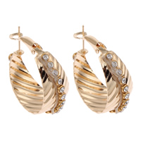 Brass Hoop Earring, gold color plated, with rhinestone, nickel, lead & cadmium free, 32x34x14mm, Sold By Pair