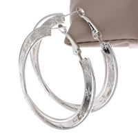 Brass Hoop Earring, platinum color plated, flower cut, nickel, lead & cadmium free, 54x54x3mm, Sold By Pair