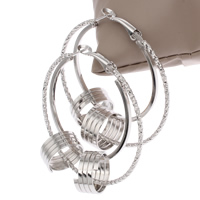 Brass Hoop Earring, platinum color plated, flower cut, nickel, lead & cadmium free, 50x55x4mm, Sold By Pair