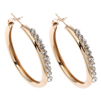 Brass Hoop Earring, gold color plated, with rhinestone, nickel, lead & cadmium free, 52x55x5mm, Sold By Pair