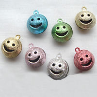 Iron Bell Charm, Smiling Face, painted, stardust, mixed colors, nickel, lead & cadmium free, 14mm, Hole:Approx 1.5mm, 100PCs/Bag, Sold By Bag