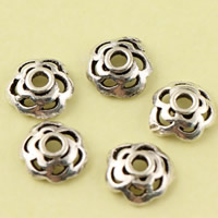 Brass Bead Cap, Flower, antique silver color plated, lead & cadmium free, 7.4x7.4mm, Hole:Approx 1mm, 10PCs/Bag, Sold By Bag