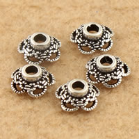 Brass Bead Cap, Flower, antique silver color plated, lead & cadmium free, 9x4mm, Hole:Approx 2mm, 10PCs/Bag, Sold By Bag