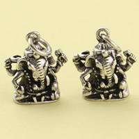 Bijoux pendentifs en laiton, Ganesha, Plaqué de couleur d'argent, sans plomb et cadmium, 13.40x19.80x5.10mm, Trou:Environ 3.5mm, Vendu par PC