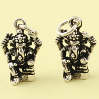 Bijoux pendentifs en laiton, Ganesha, Plaqué de couleur d'argent, sans plomb et cadmium, 11x21x6mm, Trou:Environ 3.5mm, Vendu par PC